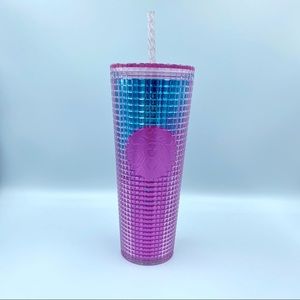 Starbucks Summer Pink Blue Gradient Grid Tumbler